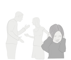 Fototapeta premium conflict in the family. Parents swear. child covers his ears. vector illustration.