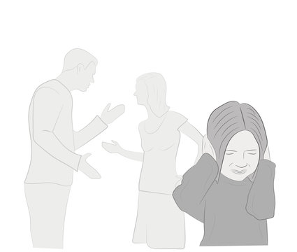 conflict in the family. Parents swear. child covers his ears. vector illustration.