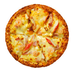 Pizza with cheese shirmp and pineapple isolate with clipping path