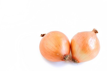 Brown Onions on White Background 