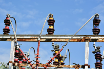 Power substation on blue sky