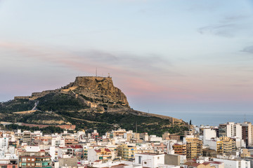 Obraz premium Aerial view of Alicante at the sunset, Costa Blanca, Valencia province. Spain.