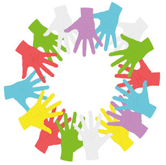 hands of different colors in a circle. symbol of autism. vector illustration.