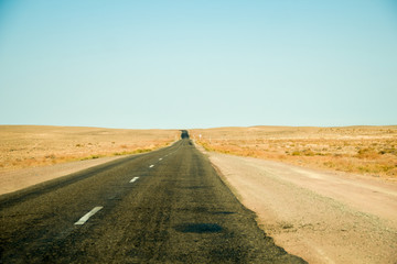 Fototapeta na wymiar asphalted road across the steppe skyline yellow grass