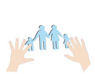 hands holding family silhouette cut out of paper. vector illustration.