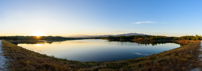 Panorama of Beautiful reservoir in the evening