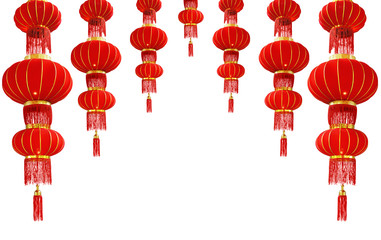 Fototapeta na wymiar set of red Chinese lanterns circular and cylindrical shape isolate on white background