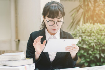 A young woman is studying  for a design Ideas concept., New project modern