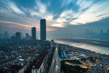 urban traffic with cityscape in Shenzhen,China.