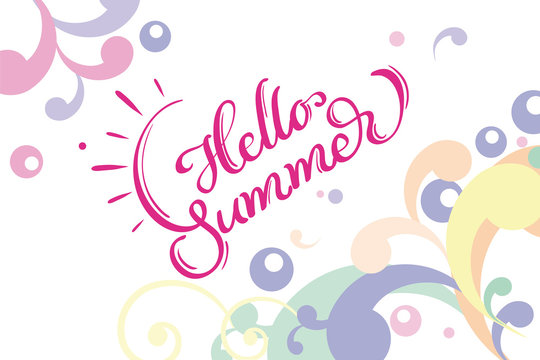 Hello Summer words on white background frame. Calligraphy lettering Vector illustration EPS10