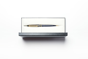 A black leather pencil case isolated white.