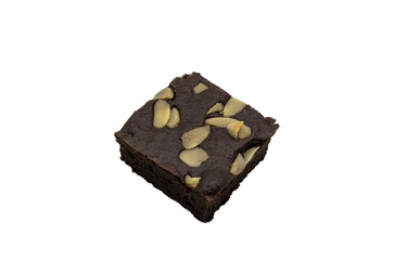 A Almond Chocolate Brownie isolated on white background.