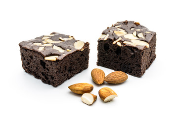 A Almond Chocolate Brownie isolated on white background.
