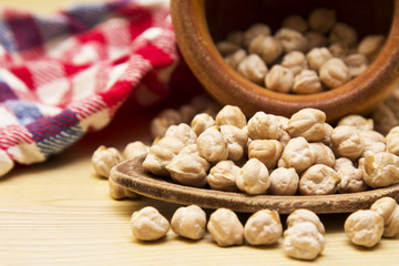 Wooden spoon with chickpeas
