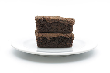 A Chocolate Brownie with plate isolated on whtie background.