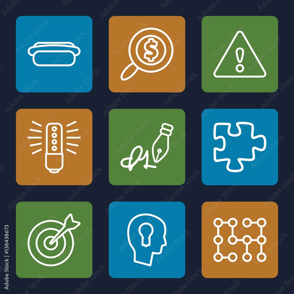 Poster set of 9 idea outline icons