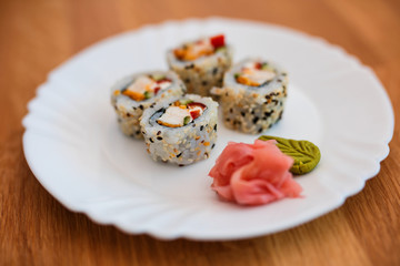 Sushi on white plate