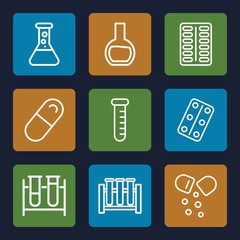 Set of 9 pharmaceutical outline icons