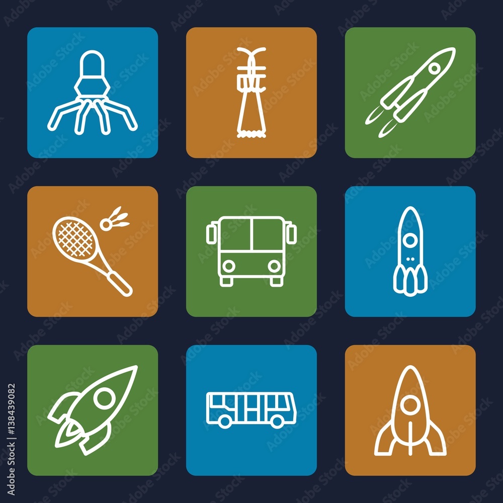 Poster set of 9 shuttle outline icons