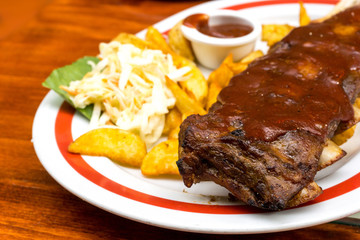 juicy steak beef meat with tomato and french fries