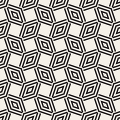 Geometric Ornament With Striped Rhombuses. Vector Seamless Monochrome Pattern