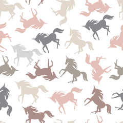 Realistic unicorn silhouette seamless pattern. Vector.