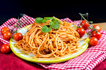 tasty pasta-Italian meat sauce pasta on the table
