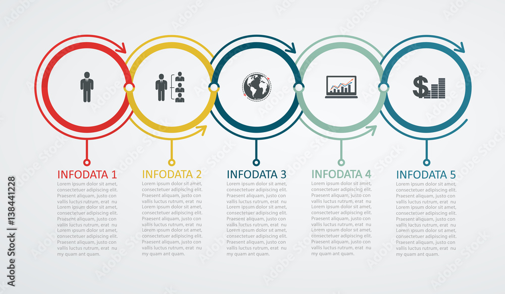 Poster infographic design template with 5 step structure up arrow. business success concept, pie chart line