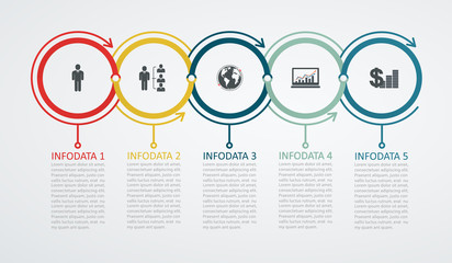 Infographic design template  with 5 step structure up arrow. Business success concept, pie chart lines. © Ramcreative