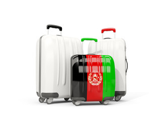 Luggage with flag of afghanistan. Three bags isolated on white