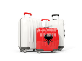 Luggage with flag of albania. Three bags isolated on white