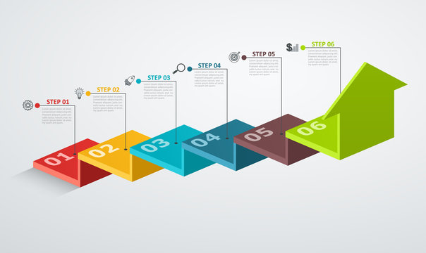 Infographic design template with step structure up arrow, Business concept with 6 options pieces.