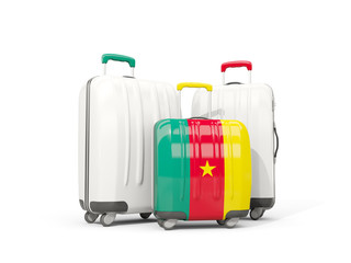 Luggage with flag of cameroon. Three bags isolated on white