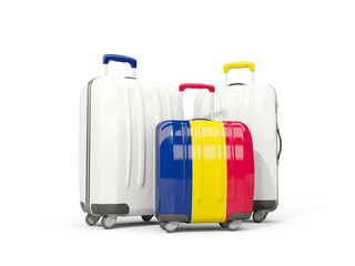 Luggage with flag of chad. Three bags isolated on white