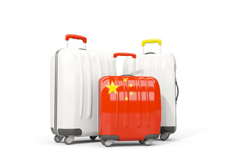 Luggage with flag of china. Three bags isolated on white