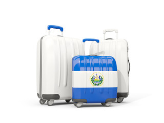 Luggage with flag of el salvador. Three bags isolated on white