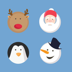 Collection of funny lovely Christmas character faces