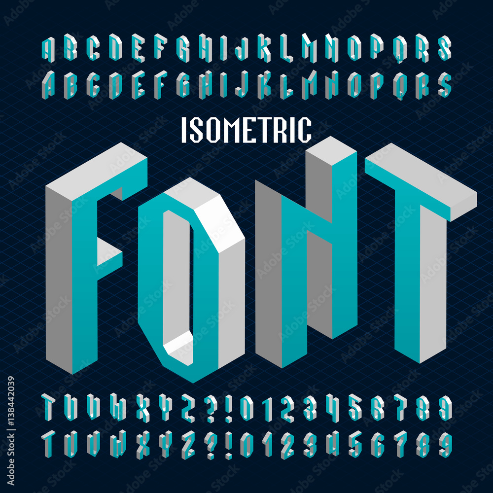 Fototapete isometric alphabet font. type letters and numbers. stock vector typography for your design.