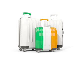 Luggage with flag of ireland. Three bags isolated on white