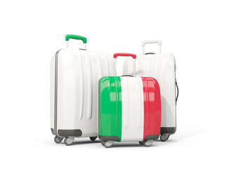 Luggage with flag of italy. Three bags isolated on white