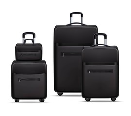 Business Travel Black Realistic Luggage Set