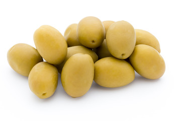 Green big olives on the white background.