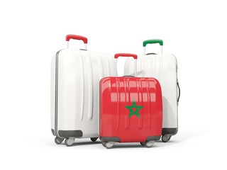 Luggage with flag of morocco. Three bags isolated on white