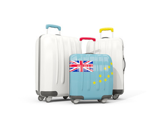 Luggage with flag of tuvalu. Three bags isolated on white