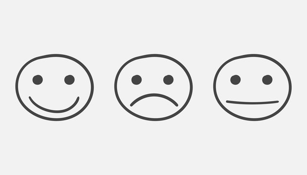 Hand drawn smiley icon. Emotion face vector illustration in flat style on white background.