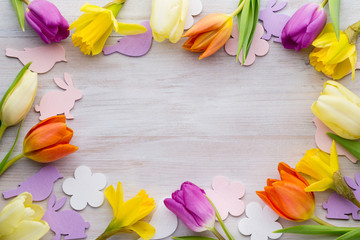 Easter and spring decoration, flowers and eggs.