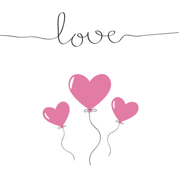 The cover design. Depicts a  three balloon pink heart and the word love in black on a white background. Can be used as greetings for birthday or invitations.