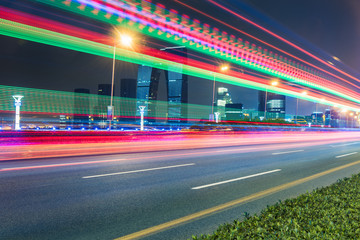 Fototapeta na wymiar urban traffic road at night in city of China.