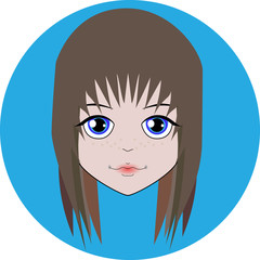 cheerful  face doll with short brown hair and big blue eyes