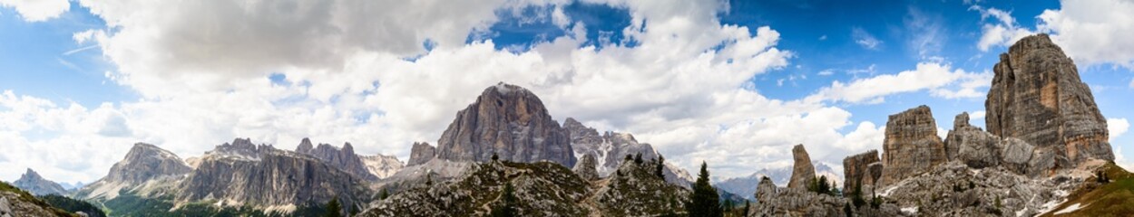 Panorama of high mountain monuments at cinque torri